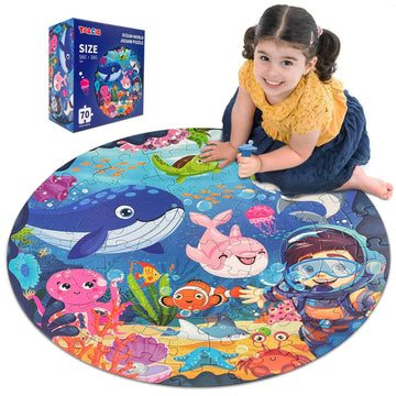 Talgic Puzzles For Kids Ages 4-6, Large 70 Piece Round Ocean Floor Puzzles For Kids Ages 3-5, Kids Puzzles 4-6 With Colorful Und