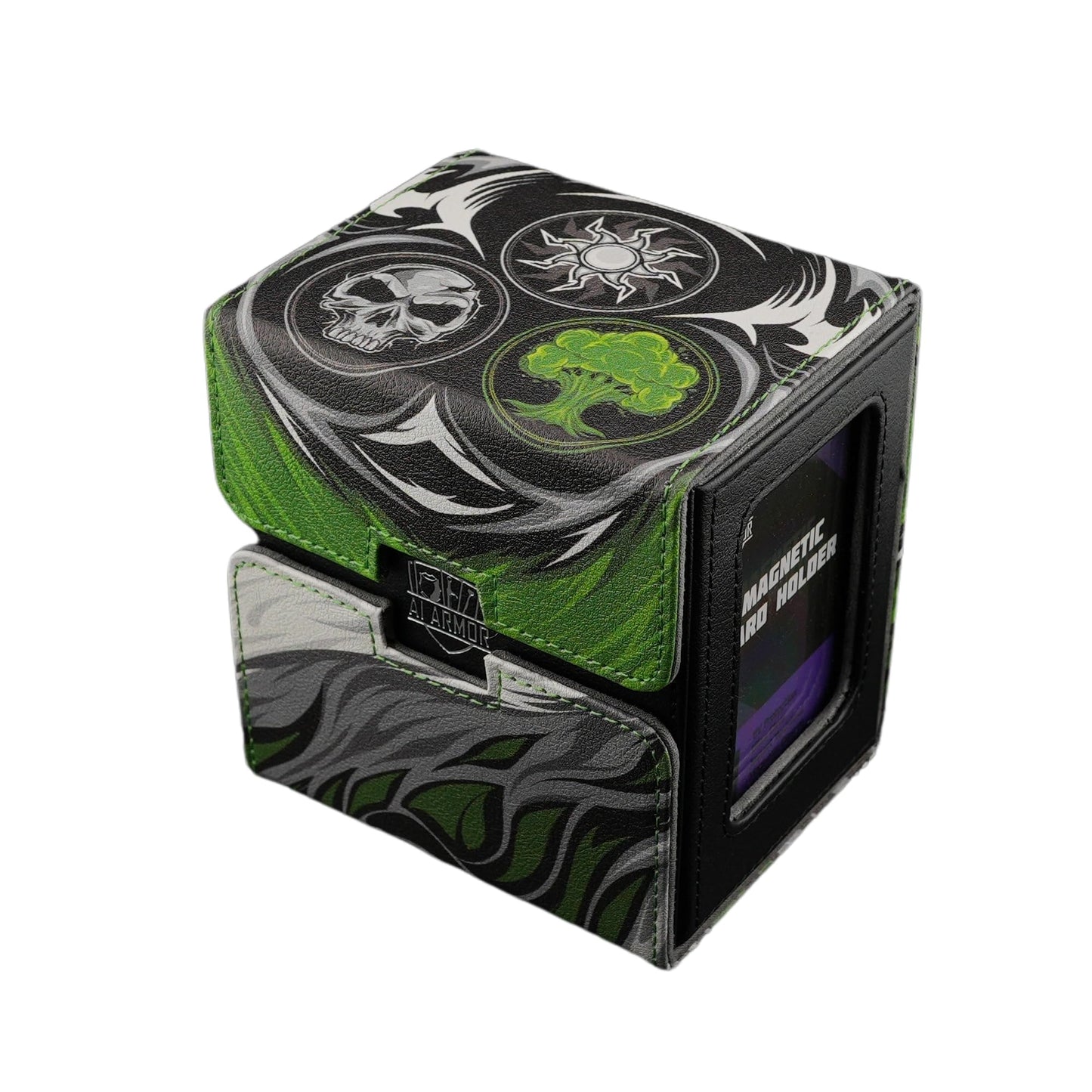 Ai protective covering MTG Commander 100+ Card Custom Art Deck Box With Storage (White/Black/Green)