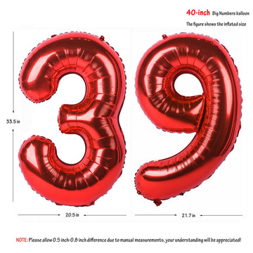 40 In Red Number Balloons Helium Foil Mylar Balloon Birthday Party Banquet Decoration Digital 39