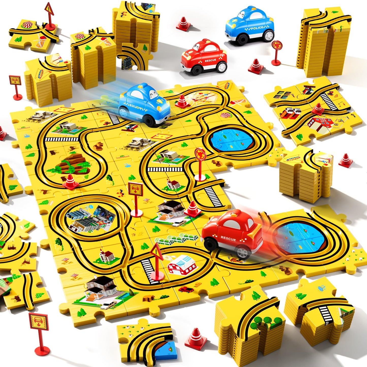 Beby Buty 48 Pcs Puzzle Racer Car Track Set Toys For Kids Boys, Christmas Toys Gifts For 3 4 5 Year Old Boys, Puzzle Racer Kids
