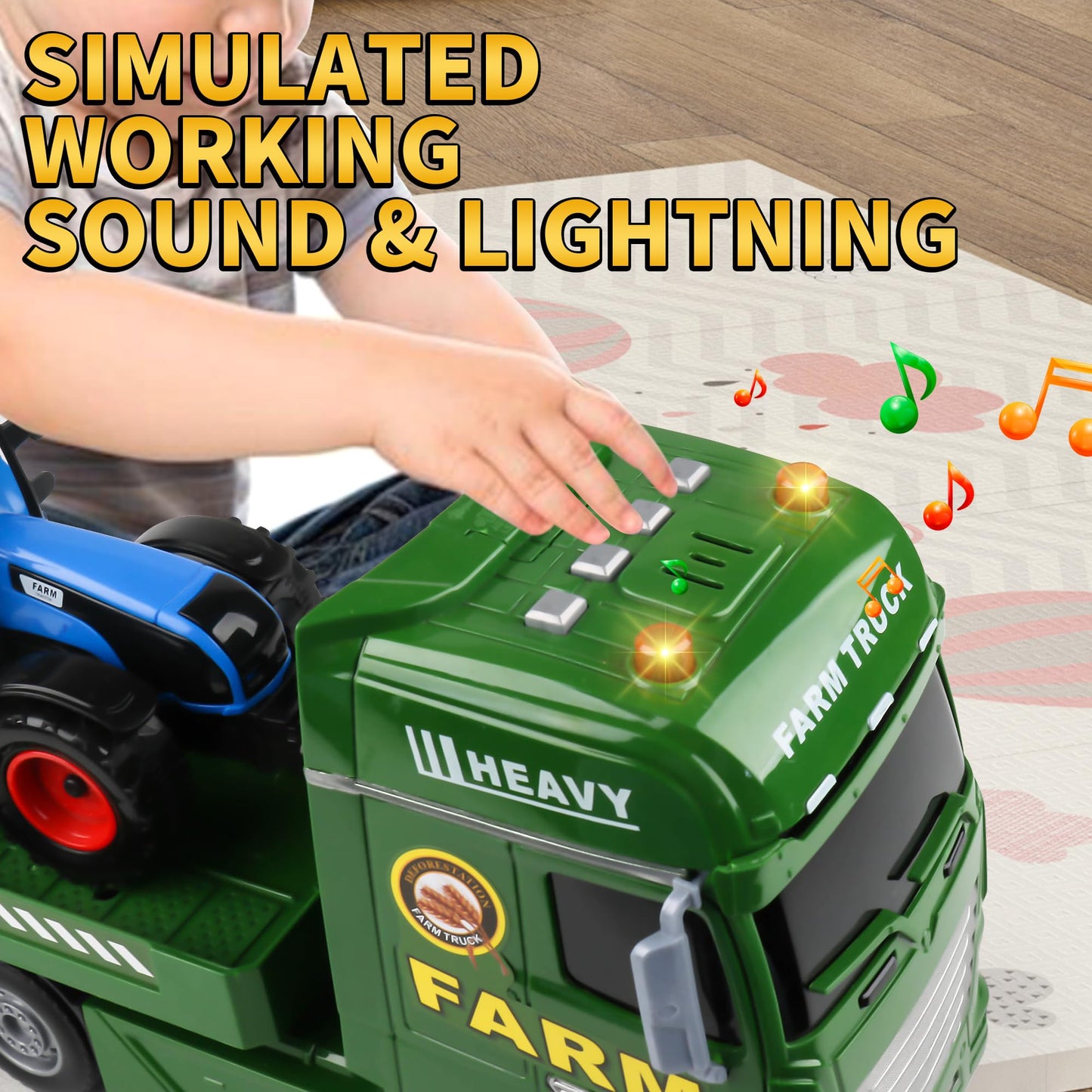 Dwi Dowellin Large Flatbed Semi Truck Toy for Kids,Includes Farm Vehicles,Car Toy Birthday Gift for 2 3 4 5 Years Old Boys and G