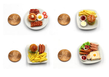 Mixed 10 Assorted Breakfast Set - Miniature Food, Tiny Food for Decoration Dollhouse, Doll House, Diorama (Scale 1:12, 1/12)