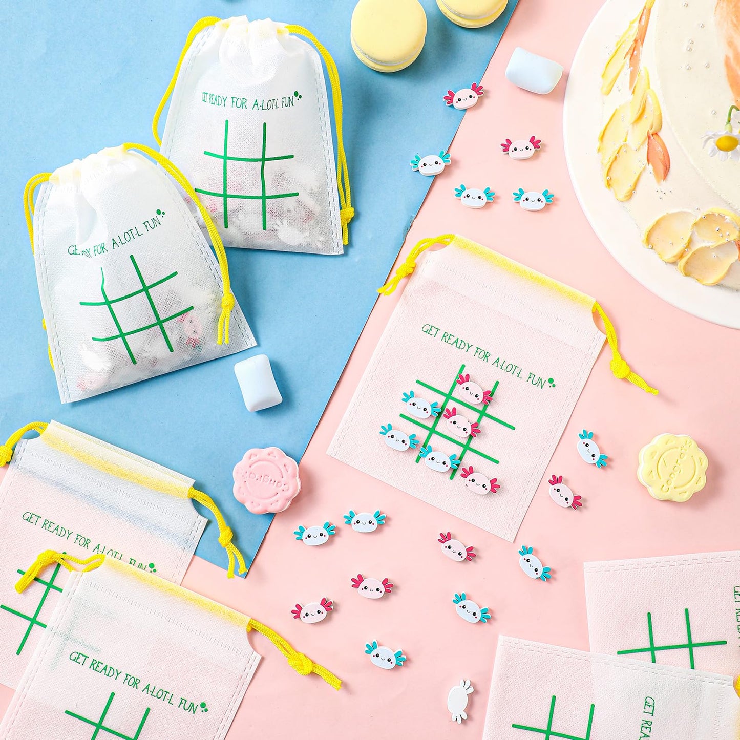 Sotiff 36 Set Tic Tac Toe Games Bulk Axolotl Party Favors Axolotl Tic Tac Toe with Bag Animal Birthday Party Gifts Classroom Exc