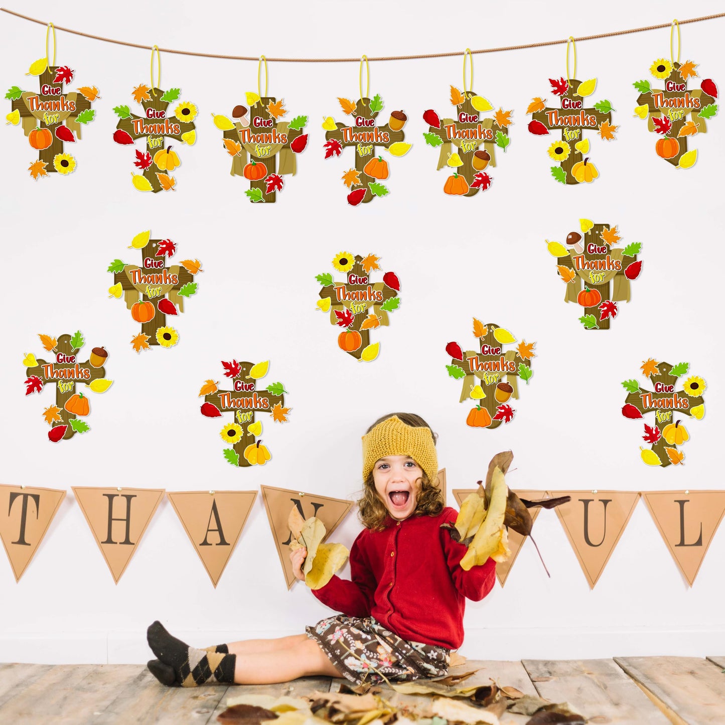 40Sets Thanksgiving Crafts for Kids Christian Fall Cross Hanging Decorations Religious Classroom Sunday Activity Autumn Church P