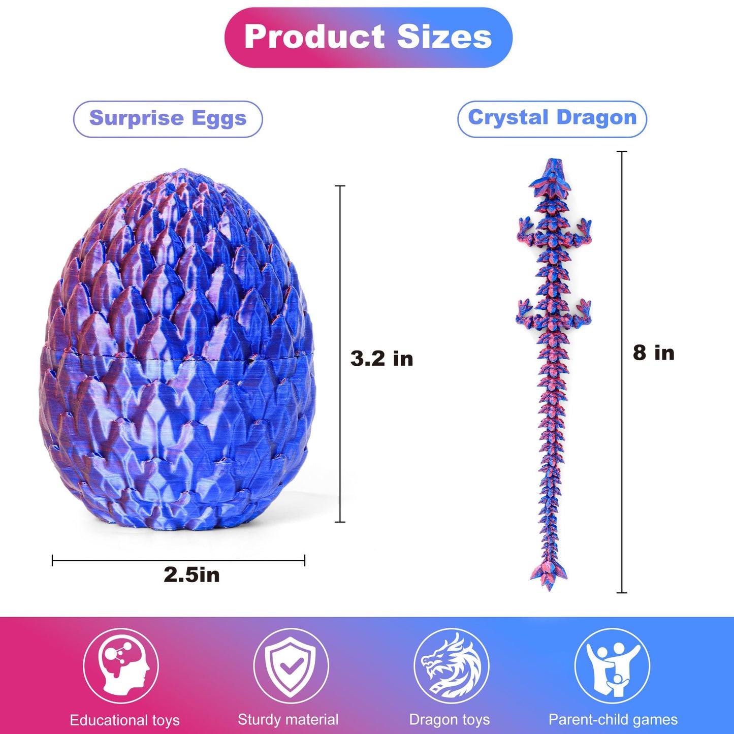 ONEVIVE Dragon Eggs with Dragon Inside 3D Printed  Mystery Dragon Egg Articulated Crystal Fidget Toy for Kids mature-themeds Women Men Funny Gift Desk Decor(Purple)