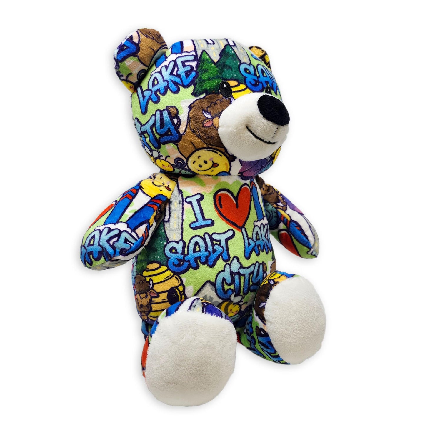 PLUSHOLOGY I Love Salt Lake City Graffiti Teddy Bear Eco Friendly Stuffed Animal; Cuddly Soft Velboa Plush Animal for Kids 3 Years Old to mature-themeds; Child-Safe Embroidered Eyes (10 Tall When Seated)