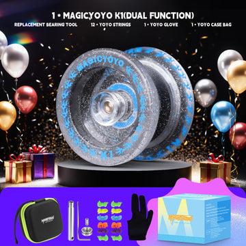 Magicyoyo K1 Silver Glitter Clear Responsive Yoyo For Kids And Adults, Trick Yoyo K1 With Dual Purpose Mode, Professional Unresponsive Yoyo Bearing For Intermediate Play + 12 Yoyo Strings + Yo Yo Case