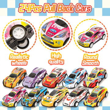 SevenQ Toy Cars for Kids, 24Pcs Race Cars Pull Back Cars Playsets with Storage Bags,Party Favors Kids Prizes Fillers Bulk Gifts