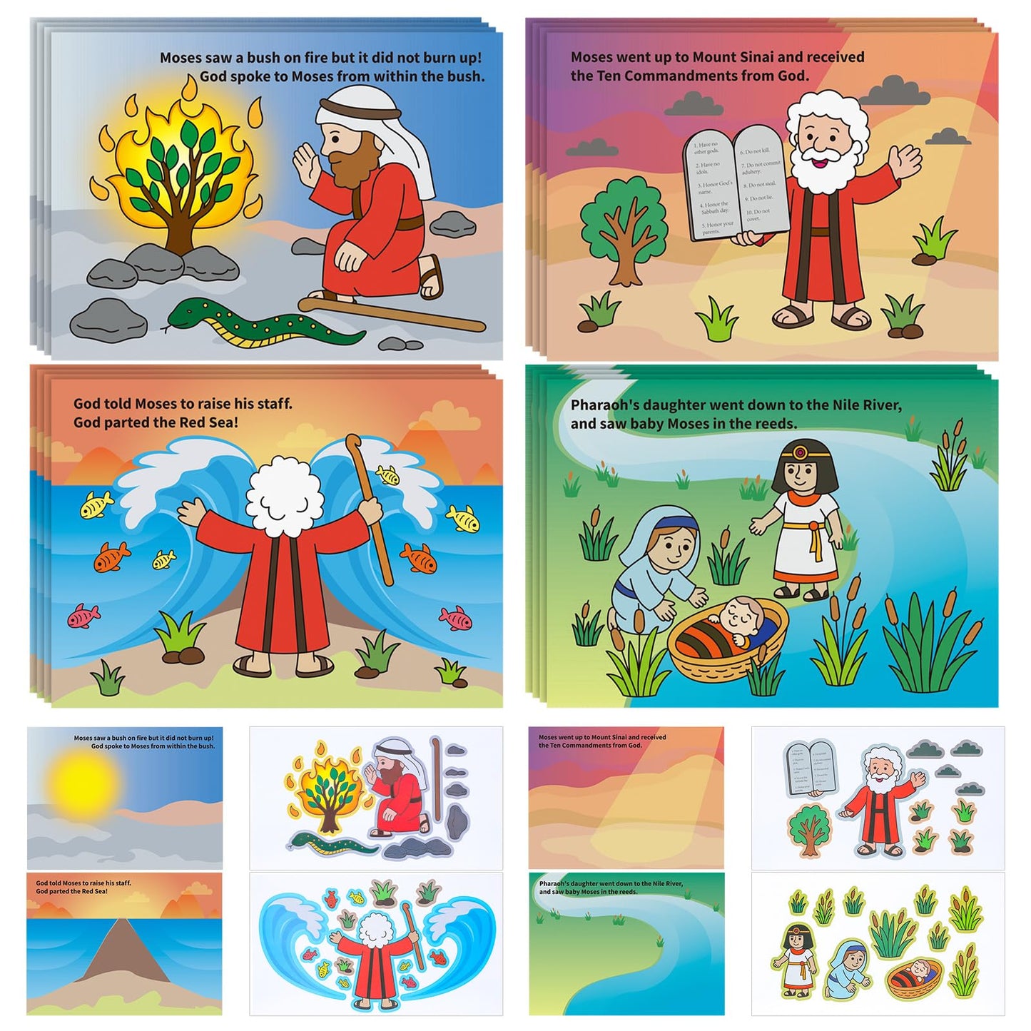 Marspark 48 Pcs Stories of Moses Mini Mas Stationery Stickers Make a Scene Bible Stickers DIY Bible School Crafts for Sunday Sch