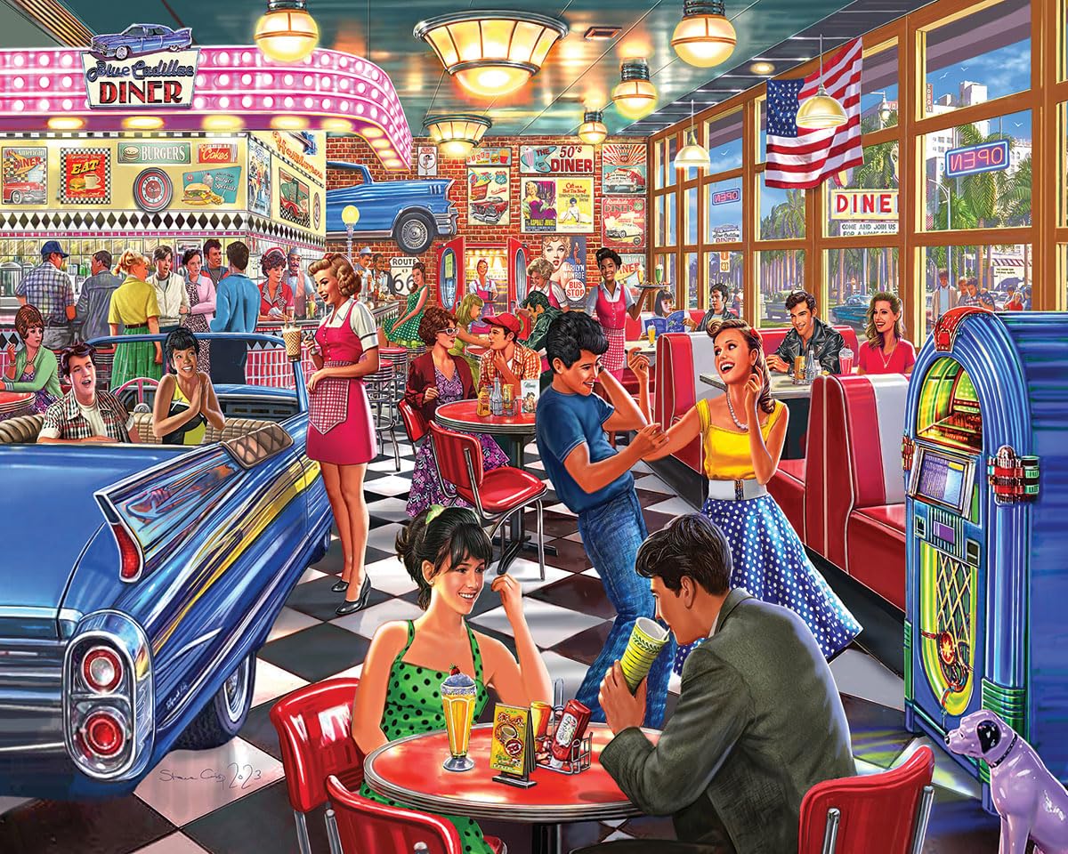 White Mountain Puzzles - Juke Box Diner - 500 Piece Jigsaw Puzzle For Adults & Kids - Fun Family Activity - 24''X30''