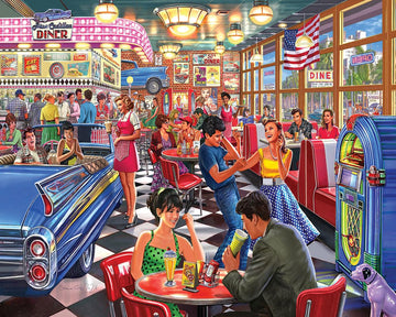 White Mountain Puzzles - Juke Box Diner - 500 Piece Jigsaw Puzzle For Adults & Kids - Fun Family Activity - 24''X30''