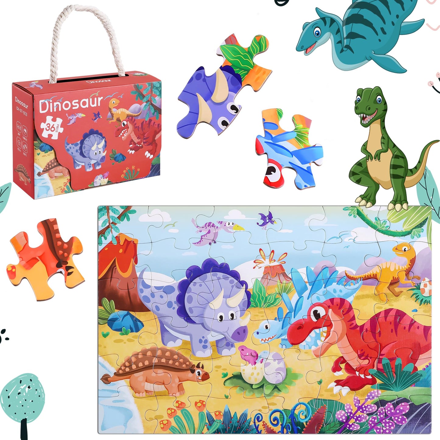 Yogeon Puzzles For Kids Ages 4-8, 3-5,36 Piece Dinosaur Puzzles For Toddler 4-6,Floor Puzzle Age 5-7 Children Learning Preschool