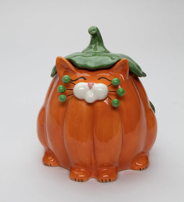 Cosmos Gifts Fine Ceramic Whisker Cat Pumpkin Cat Candy Box By Amy Lacombe
