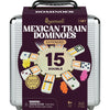 Queensell Mexican Train Dominoes Set Double 15 - 136 Tiles, Multicolor, Plastic, Includes 9 Trains & Wooden Hub, Aluminum Case