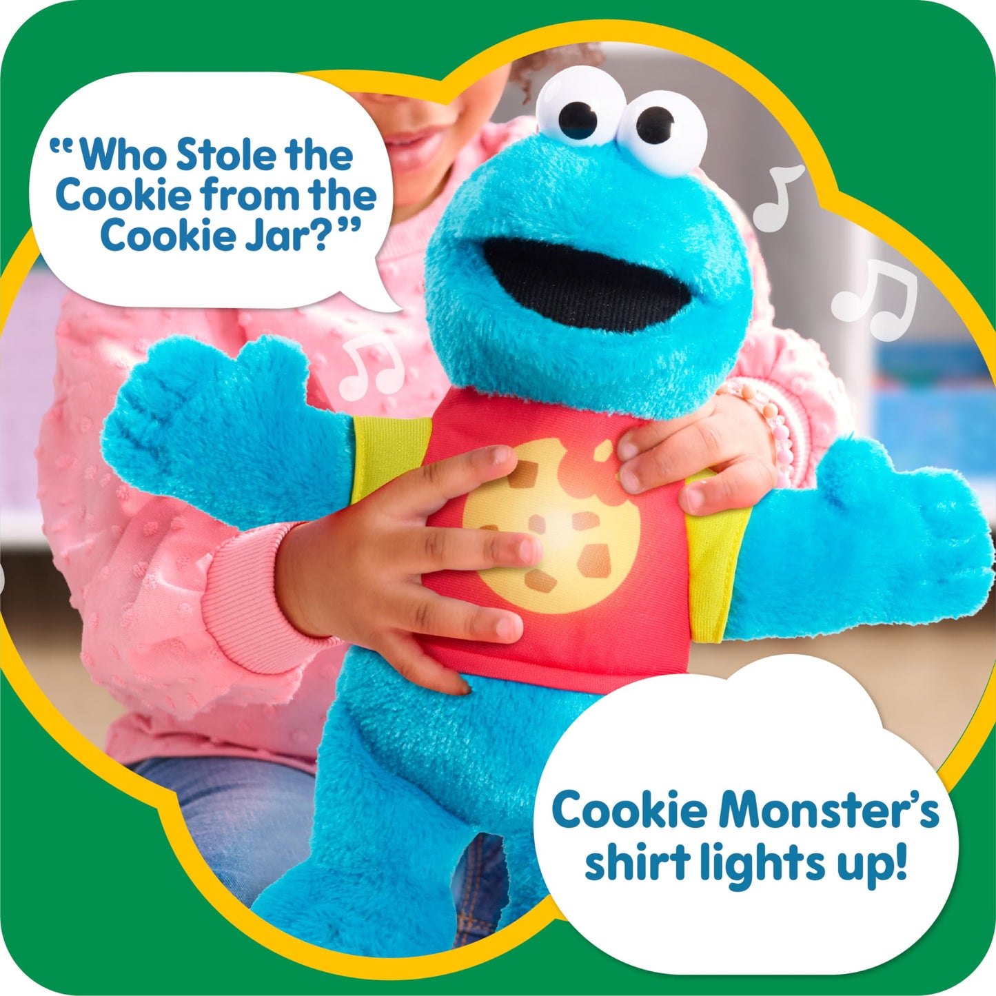 Just Play Sesame Street Cookie Monster Plushie, 13-inch, Blue, Fabric, Model 57652, Kids Toy for Ages 18 Months