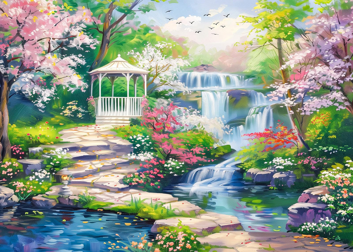 Waterfall Garden 1000 Piece Puzzle for mature-themeds  Floral Patio Puzzles for mature-themeds 1000 Pieces  Jigsaw Puzzles 1000 Pieces Peaceful Courtyard Landscape Puzzle for mature-themeds Teens Seniors Challenging Game