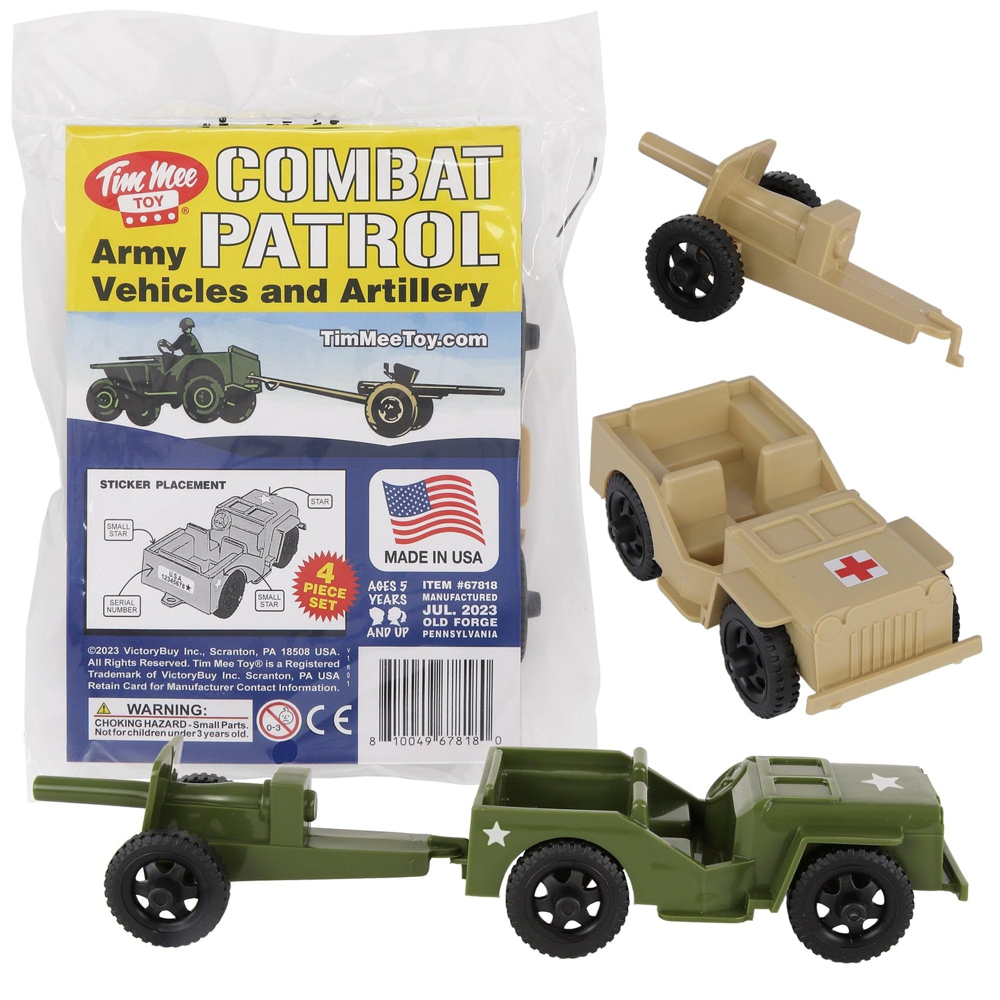 Timmee Combat Patrol Willys & Artillery - Tan & Od Green 4Pc Playset Usa Made