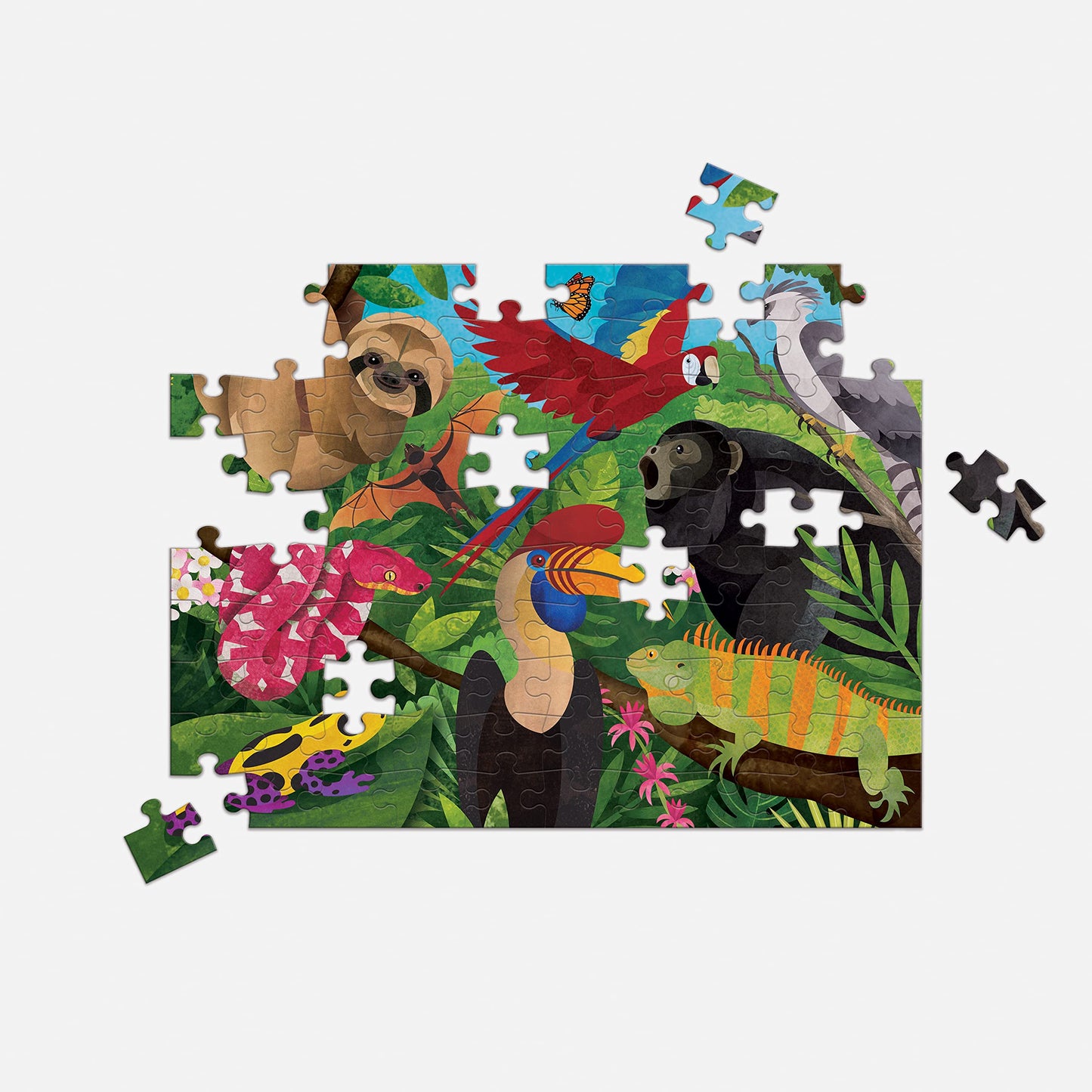Mudpuppy Rainforest Above & Below - 100 Piece Double-Sided Puzzle With Unique And Colorful Illustrations Of Animals Above And Be