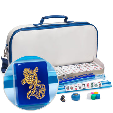 Yellow Mountain Imports American Mahjong Set - Koi Fish, Acrylic Racks, Soft White Leatherette Case, Model TC-AF004-A