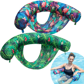 Finduwill Inflatable Pool Floats Chair - 2 Pack Water Floating Pool Chair Adult, Soft Fabric Tanning Pool Lounger Chair With Sli