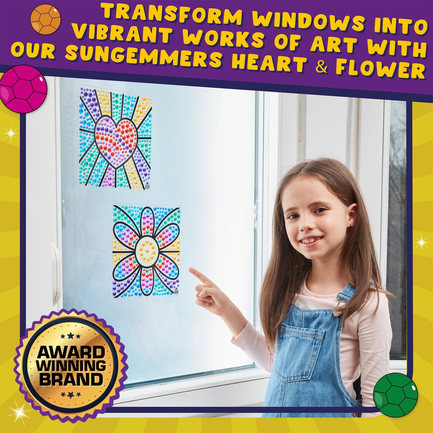 PURPLE LADYBUG Window Art Suncatcher Kit - Heart & Flower - Large, Multicolor - Crafts for Kids Ages 6-12, Perfect for Easter & Valentine's Gifts
