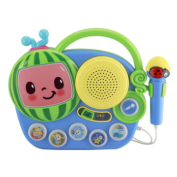 Ekids Cocomelon Toy Singalong Boombox With Microphone For Toddlers And Young Children, Built-In Music And Flashing Lights, For Fans Of Cocomelon Toys And Gifts