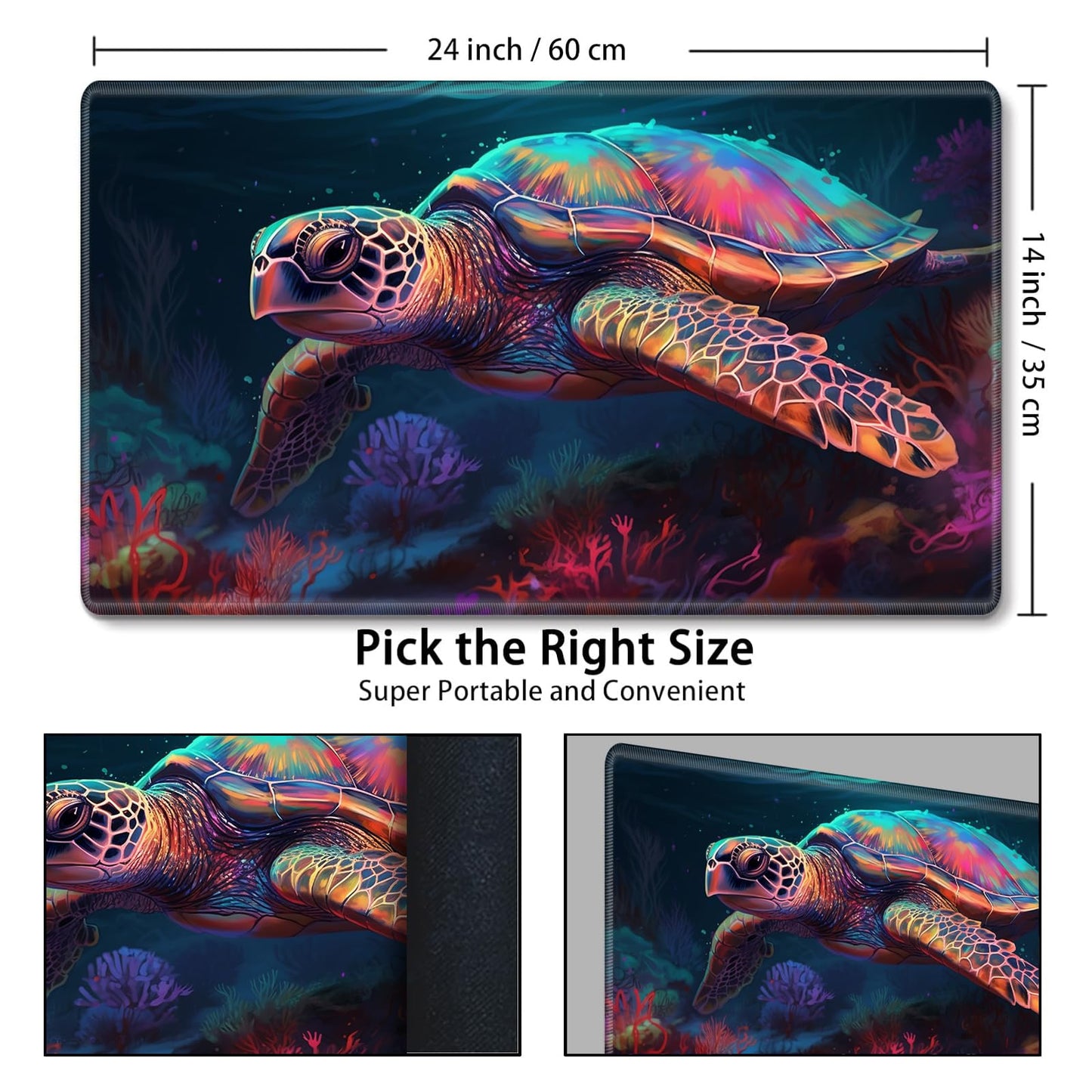 MTG Playmat Game Play Mat for MTG TCG 24 x 14 inches Cards Game Playmats Trading Card Game Stitched Play Mats Commander Deck Gaming Desk Mat Card Gameplay Mats-Colored Turtle