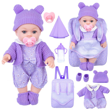 Zntwei 12 Inch Backpack Baby Doll Playset With Washable Dolls And Accessories Includes Backpack, Bottles, Nipple, Blankets, Hats