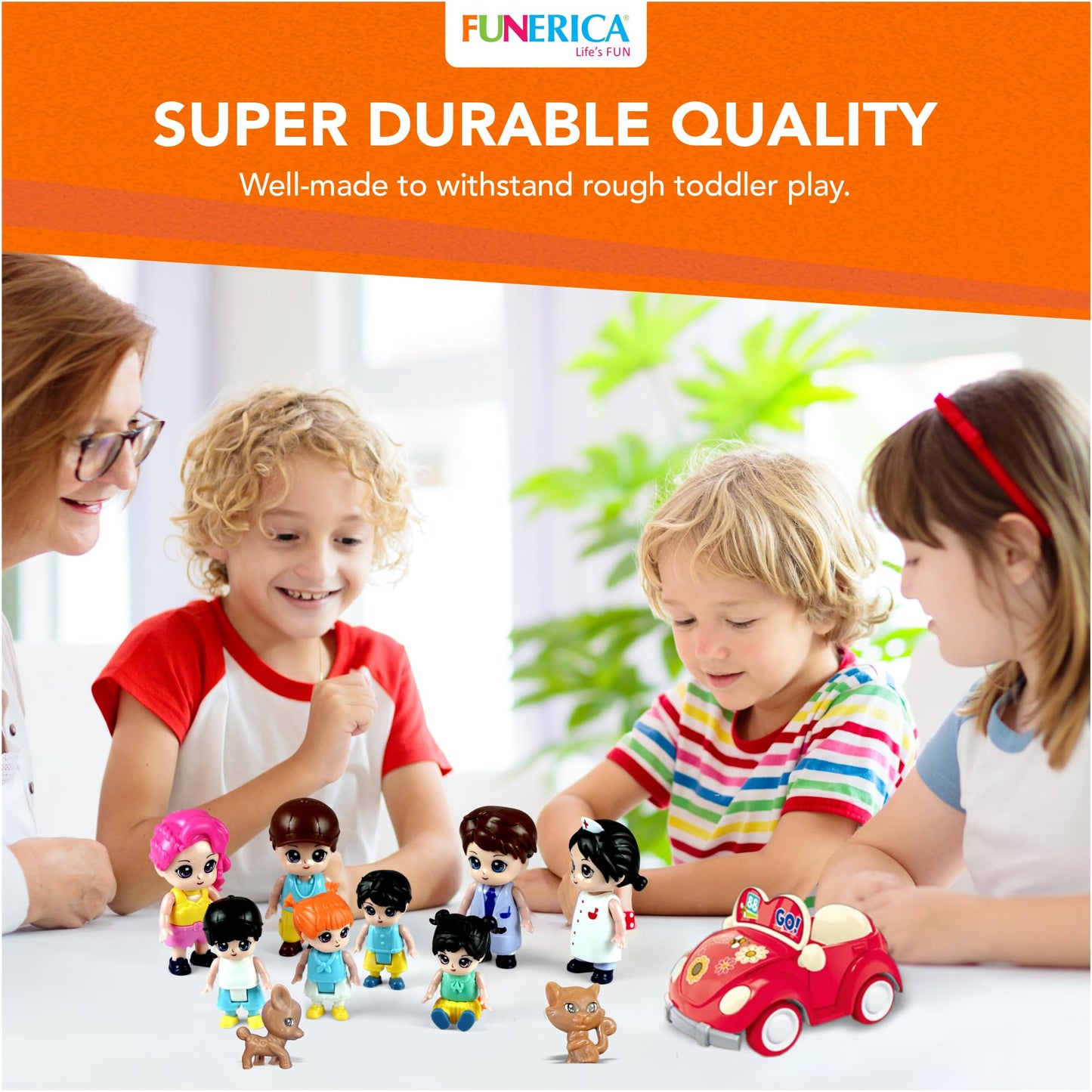 Funerica Dollhouse People Figures Playset - Dollhouse Family Little People Figures Doll House Accessories Toys -Play People (Family Figures With Car, Pets, Doctor & Nurse)