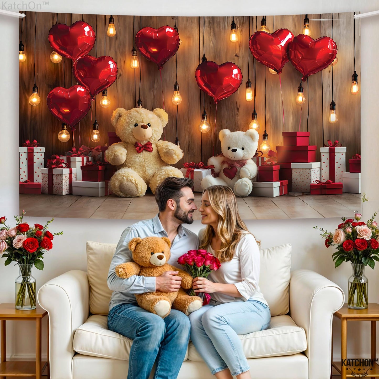 KatchOn, Valentines Day Backdrop - XtraLarge, 72x44 Inch | Valentines Backdrops for Photography | Happy Valentines Day Banner, V
