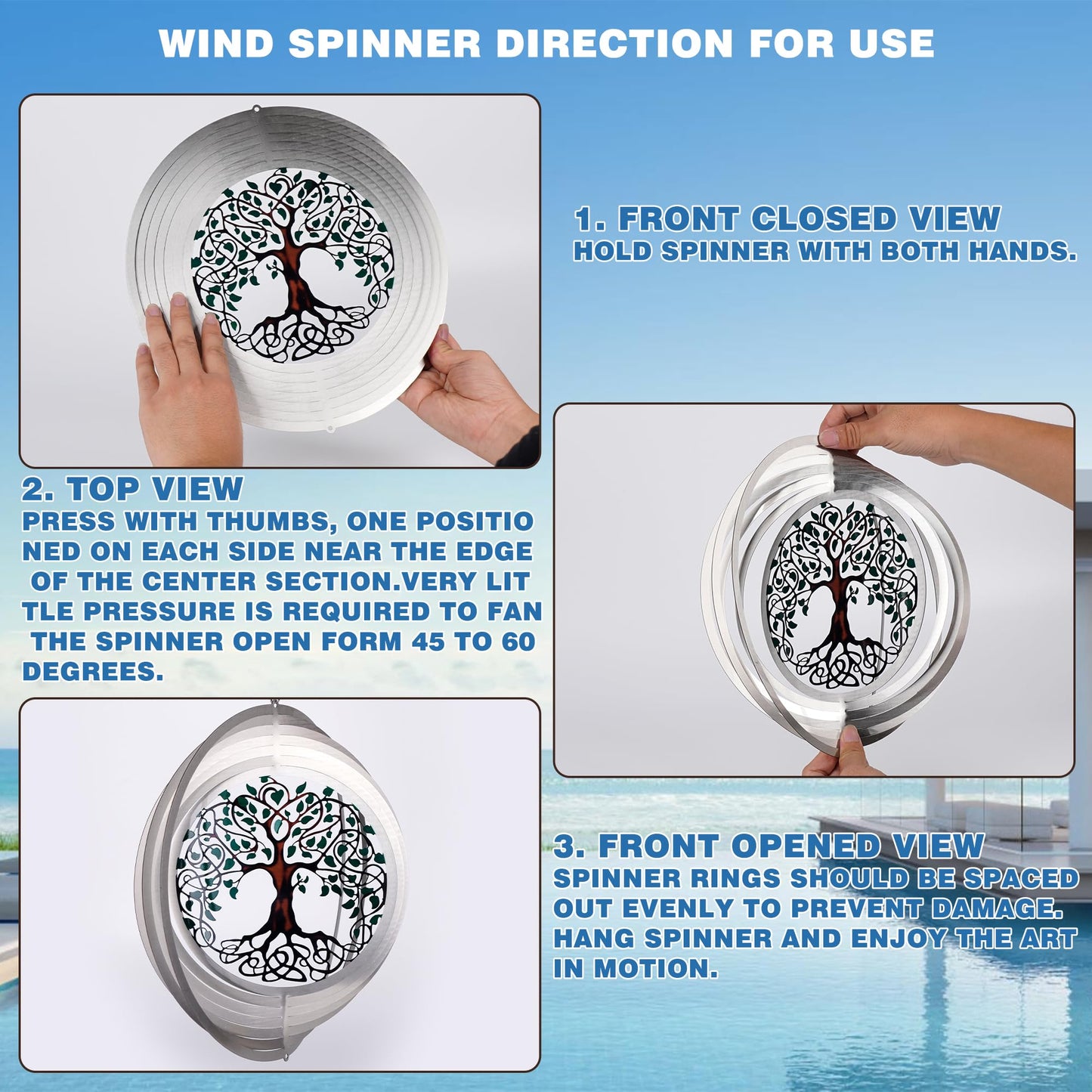 JMBTLUS Garden Wind Spinners, 12 Inch 3D Stainless Steel Tree of Life Wind Spinner for Yard Garden Decoration Christmas Party In