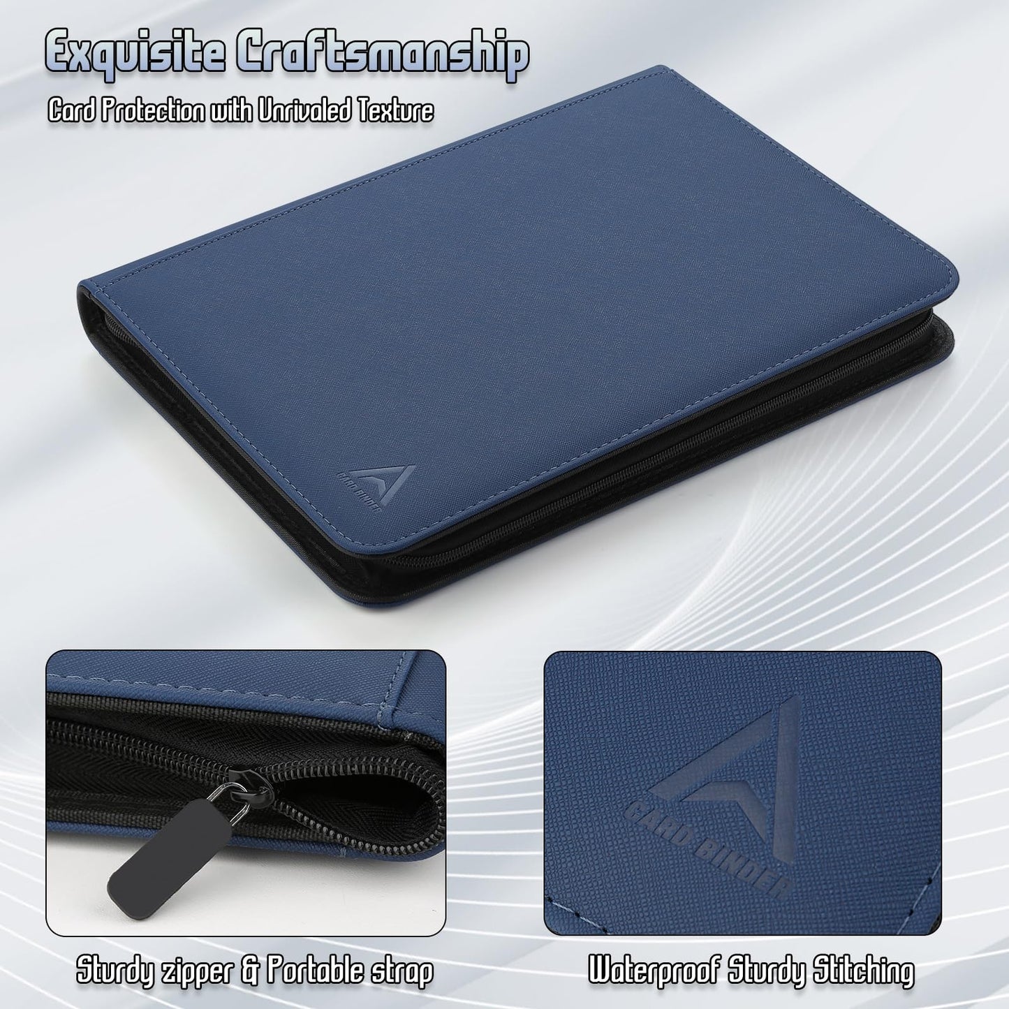 Arkeiliy Card Binder 9 Pocket  Double Sided Pockets Trading Card Binder with 30 Sleeves  enhanced Zip Trading Card Holder Collector Album Holds 540 MTG (dark blue)