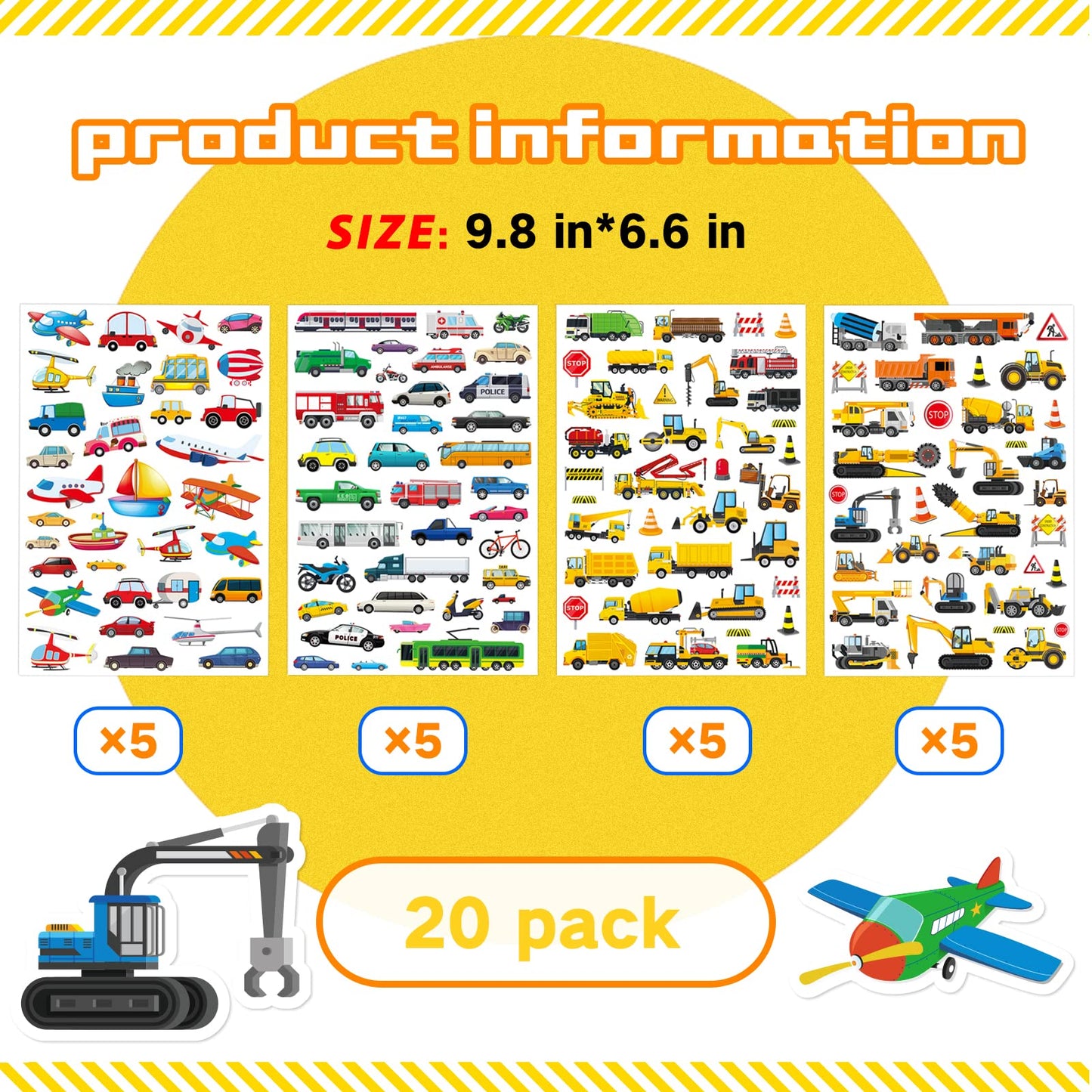 Construction Cars And Trucks Stickers 665 Counts Transportation Waterproof Car Adhesive Sticker Birthday Invitations Envelops Decorations Party Goodie Gifts Bags School Game Class Rewards