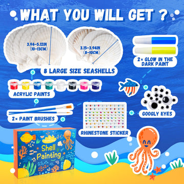 Eleanore s Diary Kids Sea Shell Painting Kit, Glow in The Darkness Painting Crafts for Boys Girls, Creative Art Activities Toys