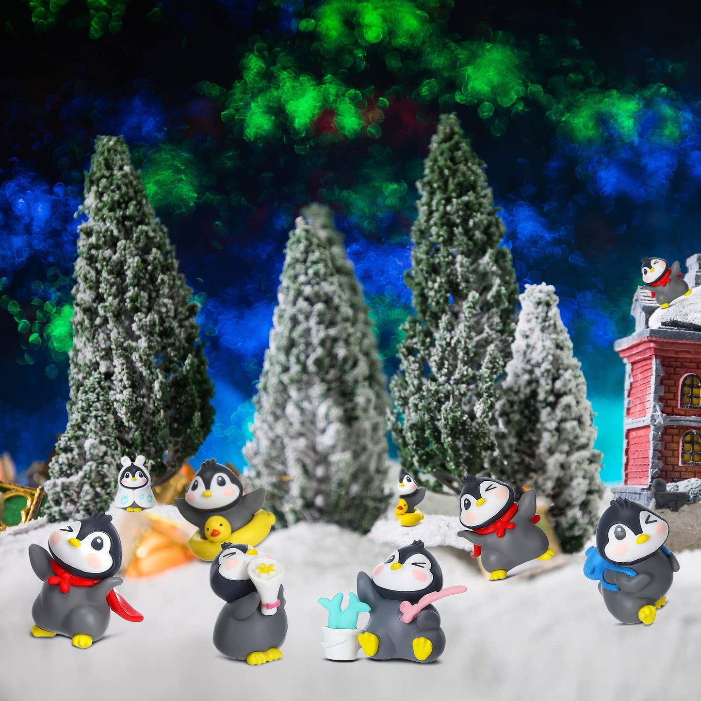 Macarrie 20 Pcs Penguin Figurines Cute Penguin Characters Toys Penguin Figures Cake Toppers Decorations Winter Small Penguin Fig