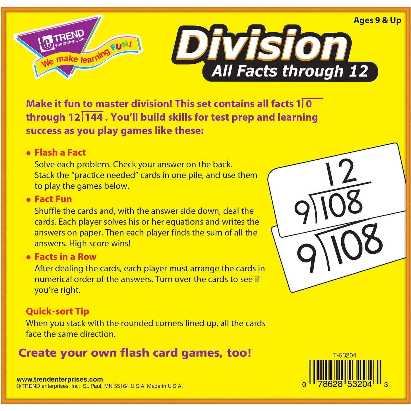 Trend Learning Card - Theme/Subject: Learning - Skill Learning: Division - 156 Pieces - 9+