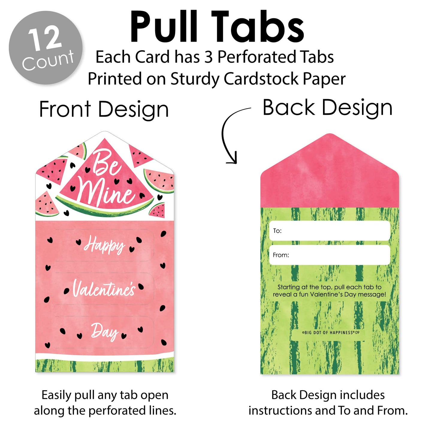 Big Dot Of Happiness Sweet Watermelon - Fruit Cards For Kids - Happy Valentines Day Pull Tabs - Set Of 12