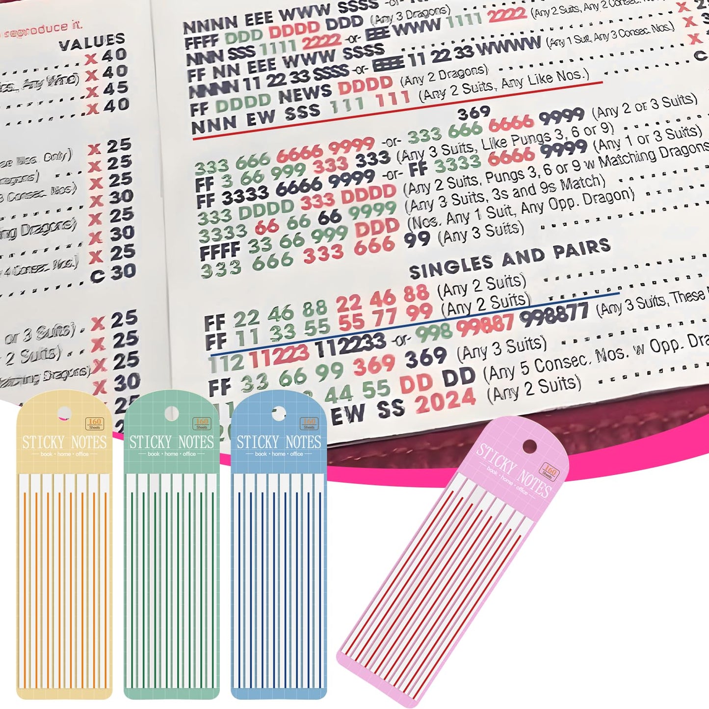 MXFIV Mahjong Card Line Guide - 640 Pcs Plastic Booklet Reader, 2"x8", Neutral/Pastel, Concentration & Rules Helper Accessories