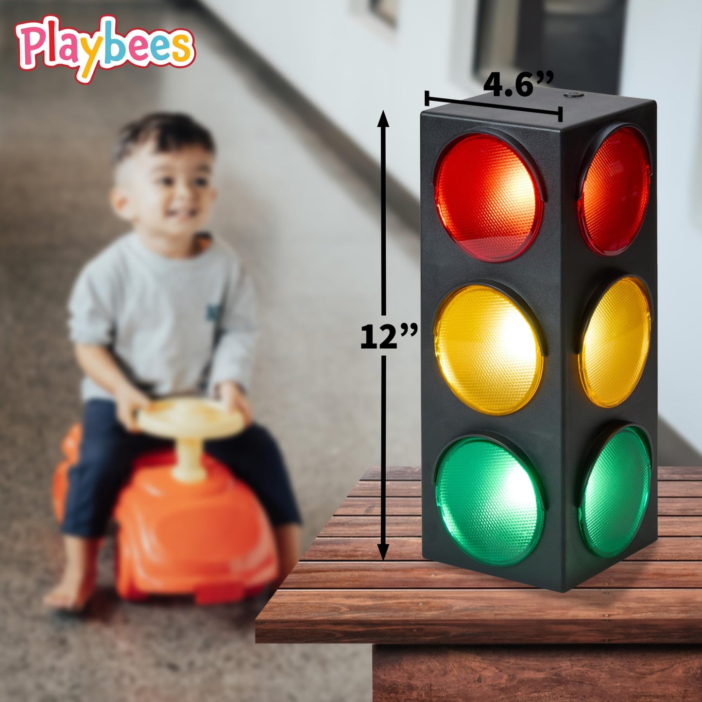 Playbees Traffic Light Lamp - USB 12.25" Blinking Modes, Plastic, Red/Green/Yellow, Ideal for Kids' Bedrooms and Pretend Play