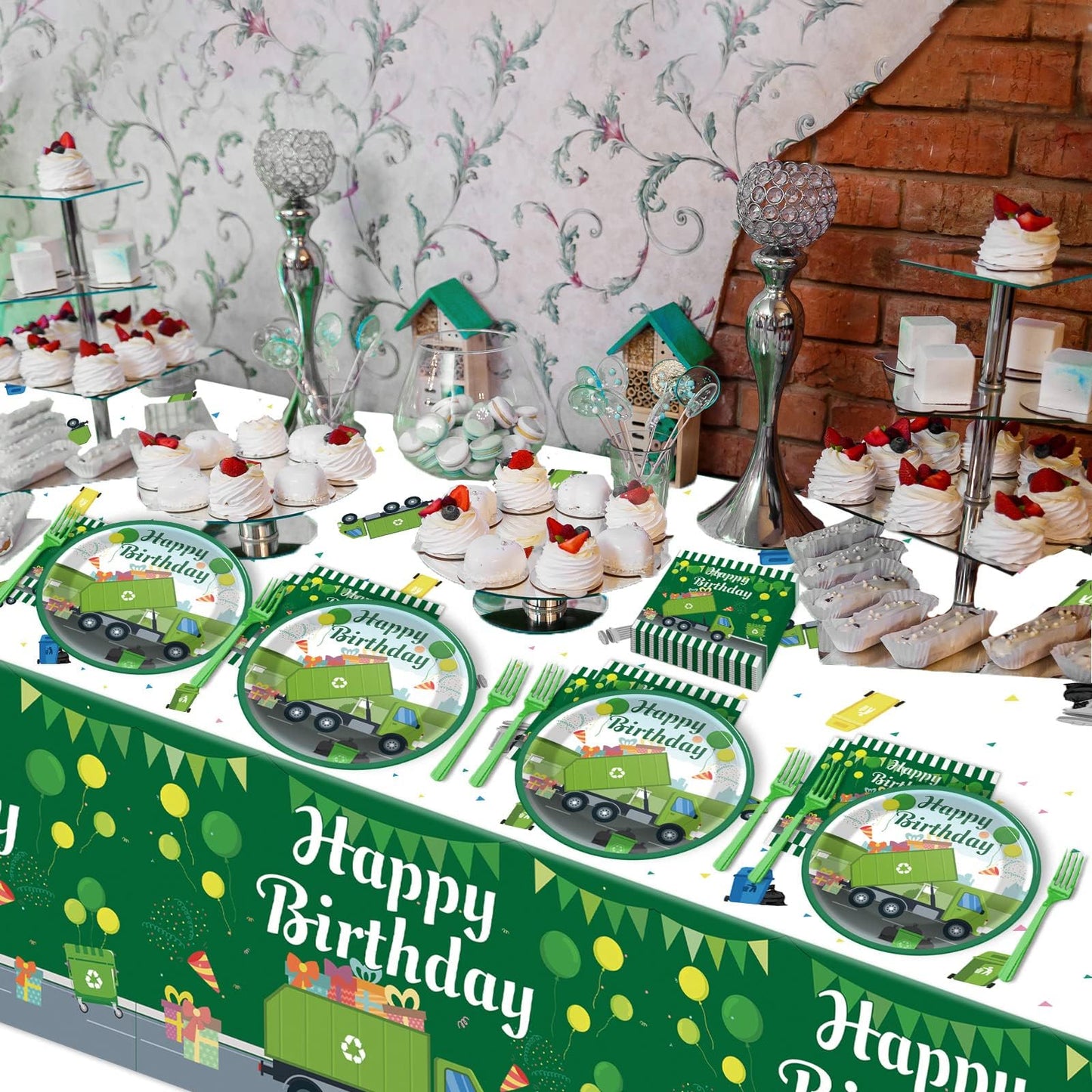 Gisgfim Garbage Truck Birthday Party Supplies Trash Trucks Birthday Party Tableware Includes Party Plates Napkins Fork And Garba