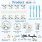 Little Pumpkin Baby Shower Decorations Tableware,142Pcs A Sweet Little Pumpkin Is On The Way Boy Blue Floral Truck Disposable Ta