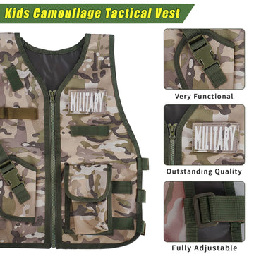 Kids Army Military Combat Soldier Costume Halloween Party Role Play Dress Up Birthday Gift Set Includes Camouflage Vest, Helmet, And Toy Accessories For 3-8 Years Old Toddlers Boys Girls