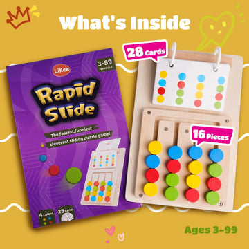 Likee No-Lose-Parts Wooden Color Matching Slide Puzzle For 3+ Years Old, Montessori Learning Toys For Toddlers Fine Motor Skills