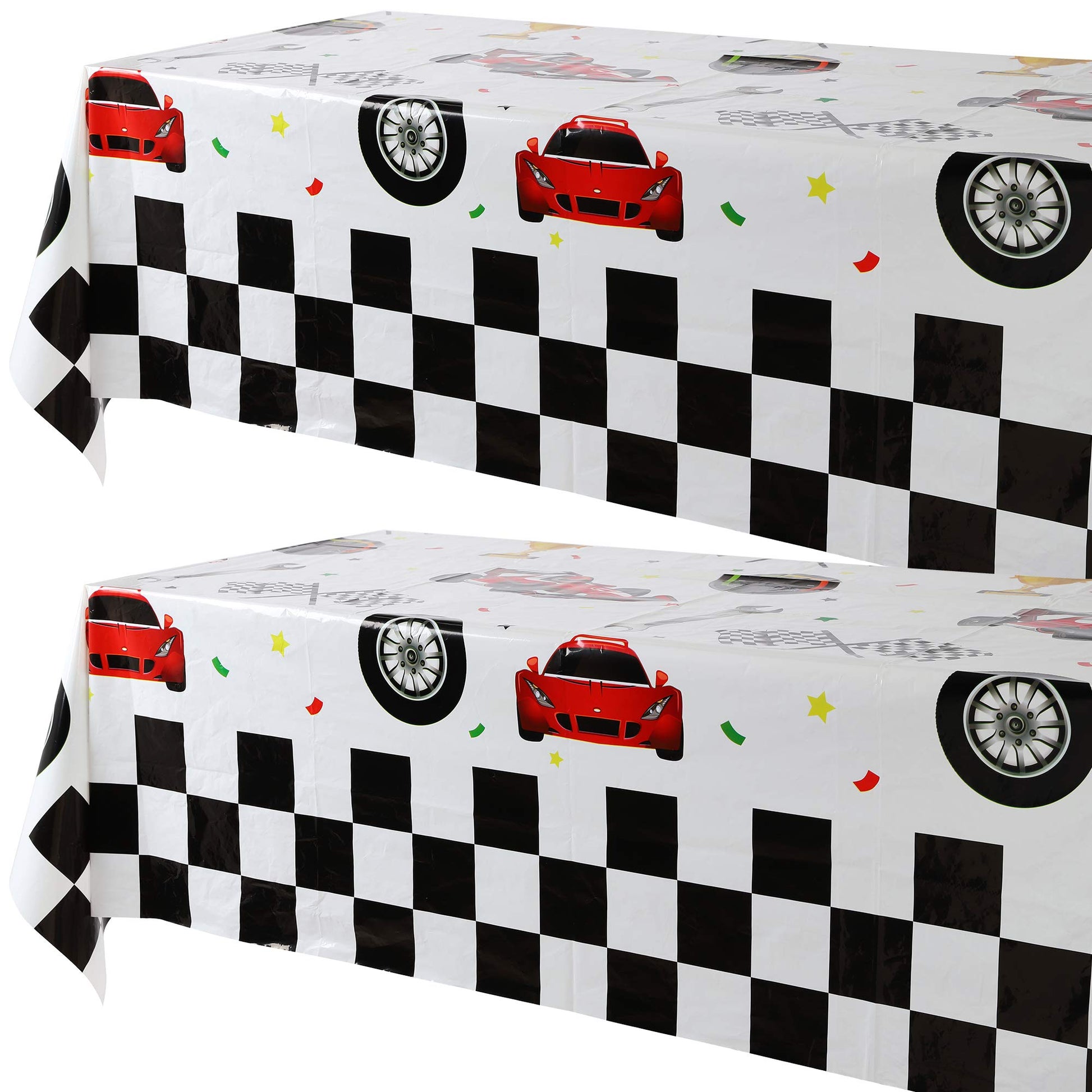 GGDE 2 Pcs Racing Car Plastic Table Cover Boys Birthday Car Theme Party Decorations Supplies White 2