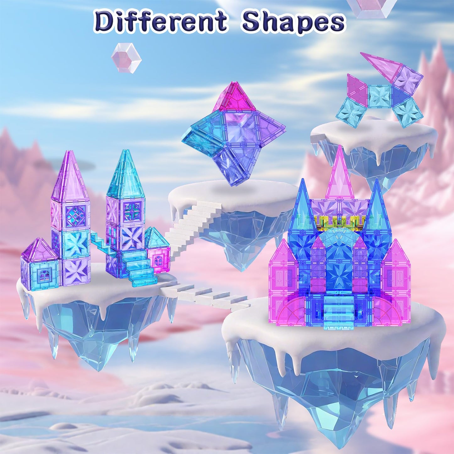 Sktmyy Magnetic Tiles,114Pcs 3D Diamond Princess Ice Castle, Magnet Tiles For Kids Age 3-5 4-8,Stem Educational Toys For Girls K