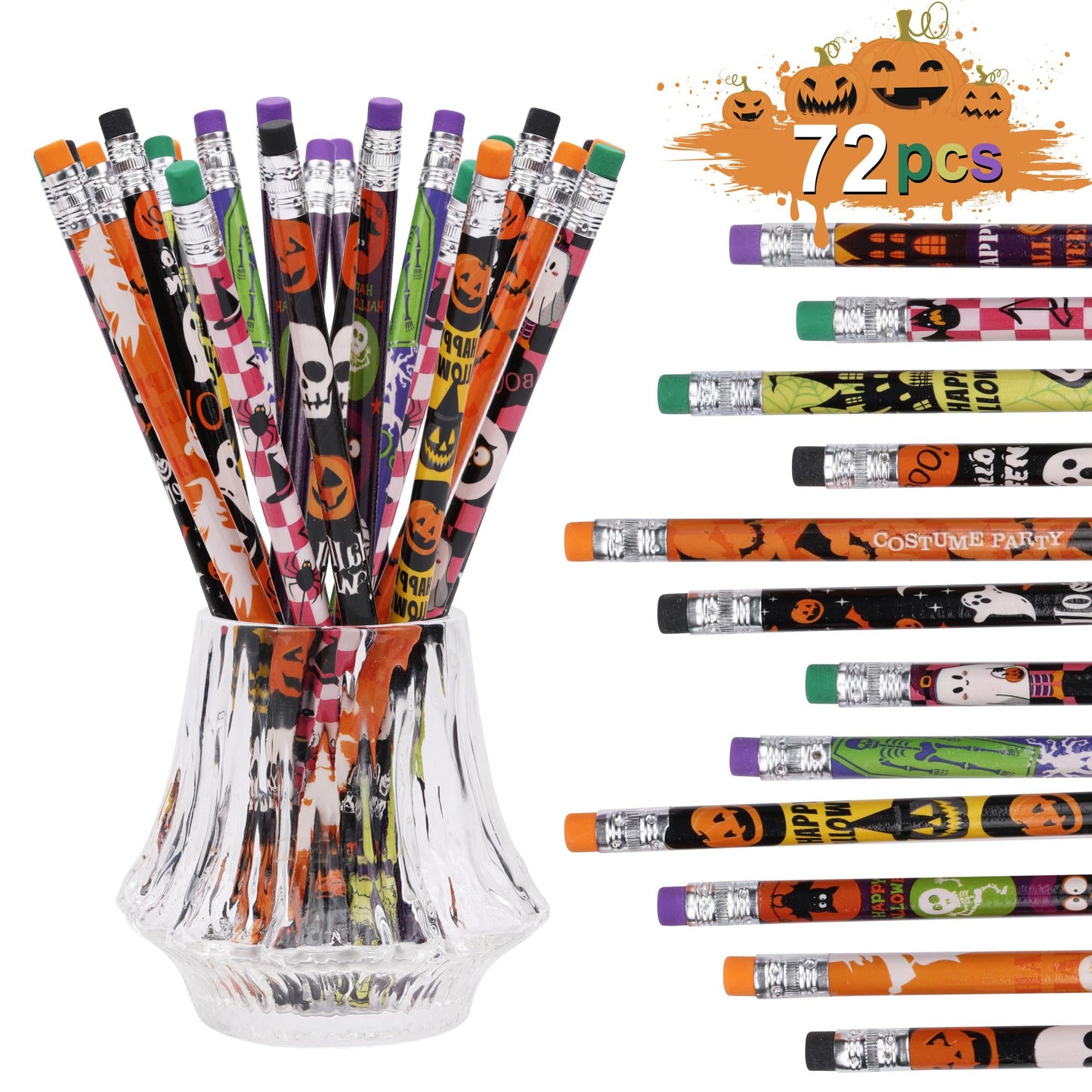 xutengy 72Pcs Halloween Pencils Stationery Party Favors Set, Halloween Themed Pencil Set Gifts Kit for Kids Halloween Party Supp