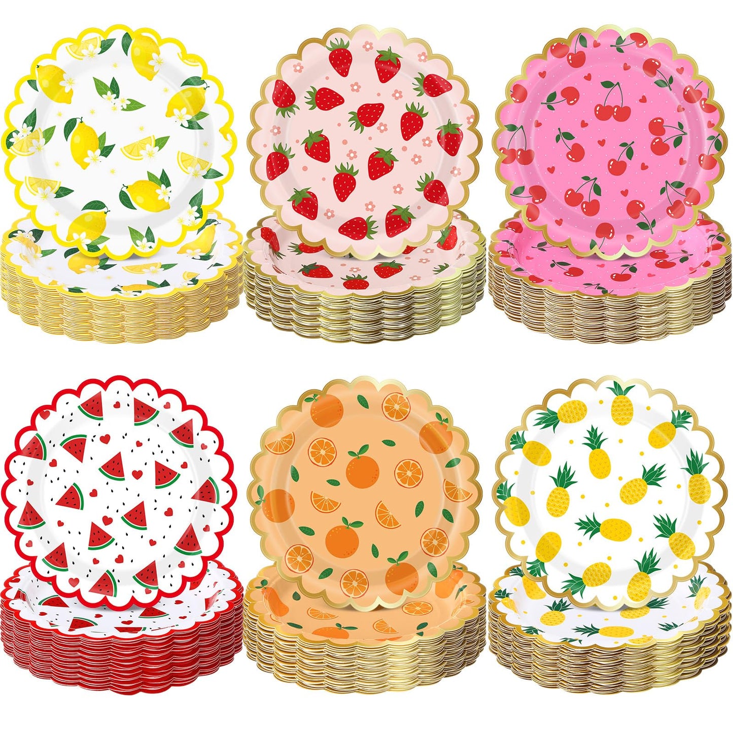 Funnymoom 60 Pcs 7 Inch Fruit Paper Plates Tutti Fruit Birthday Party Supplies Summer Disposable Dinner Dessert Plates for Weddi