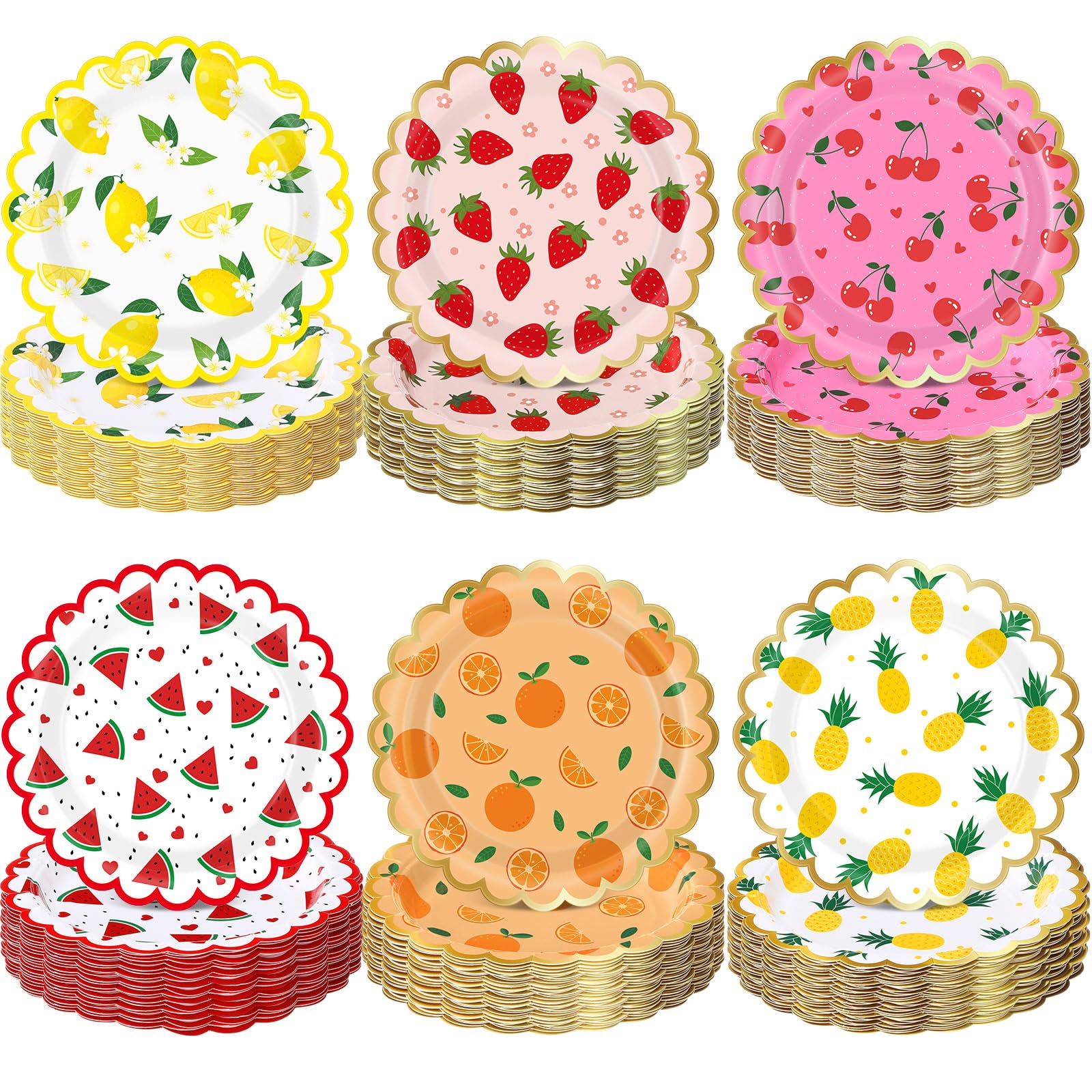 Funnymoom 60 Pcs 7 Inch Fruit Paper Plates Tutti Fruit Birthday Party Supplies Summer Disposable Dinner Dessert Plates for Weddi