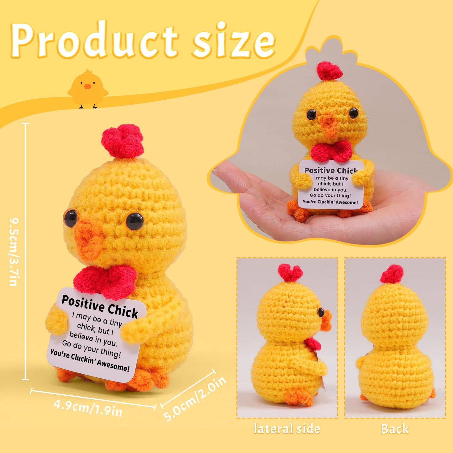 OkiyiD Mini Funny Positive Chick  Knitted Wool Chick Toy with Positive Card - Creative Cute Crochet Doll Emotional Support Cheer Up Keepspirit-inspired flavor Gift for Friends  Student  Christmas