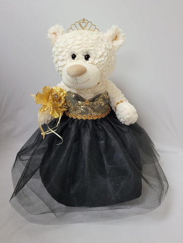KINNEX COLLECTIONS SINCE 1997 20 Quince Anos Quinceanera Last Doll Teddy Bear with Dress (Centerpiece) ~ ARC16831-17G (Black/Gol
